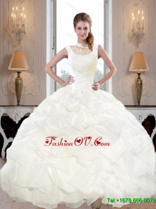 New Arrival 2015 Fall High Neck and Beaded Quinceanera Dresses with Pick Ups