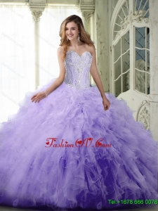 Perfect Ball Gown Sweetheart Lavender Quinceanera Dresses with Beading and Ruffles For 2015 Summer