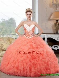 2015 Beautiful Ball Gown Watermelon Quinceanera Dresses with Beading For 2015 Summe