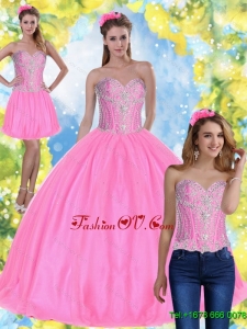 Beautiful Ball Gown Pink 2015 Summer Sweet Sixteen Dresses with Beading