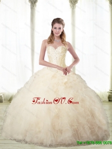 Luxurious Champagne Sweetheart Sweet Sixteen Dresses with Beading For 2015 Fall