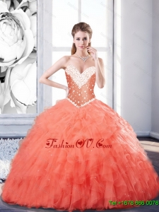 New Arrival Sweetheart Watermelon Sweet Sixteen Dresses with Beading and Ruffles For 2015 Fall