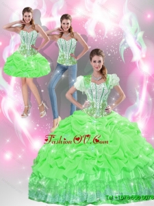 New Style Spring Green Quinceanera Dresses with Appliques and Pick Ups For 2015 Fall