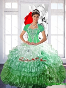 Prefect 2015 Fall Ball Gown Quinceanera Dress with Ruffled Layers and Beading