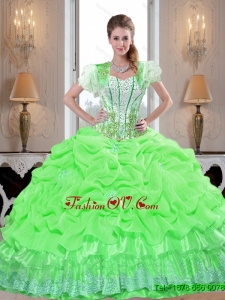 Prefect Quinceanera Dresses with Appliques and Pick Ups in Spring Green For 2015 Summer