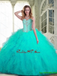 Pretty Sweetheart Aqua Blue Sweet Sixteen Dresses with Beading and Ruffles For 2015 Summer