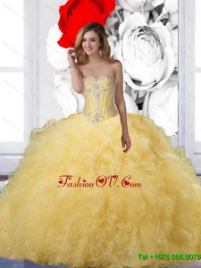 Top Seller Ball Gown Yellow Quinceanera Dresses with Beading For 2015 Summer
