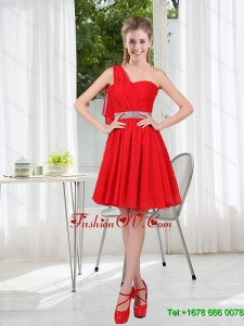 2015 One Shoulder A Line Dama Dresses with Ruching