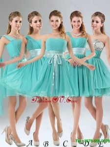 2015 A Line Ruching Lace Up Short Dama Dress in Aqua Blue