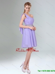2015 Beaded and Ruched Short Dama Dress in Lavender
