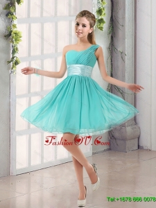 2015 Natural One Shoulder A Line Ruching Lace Up Dama Dress