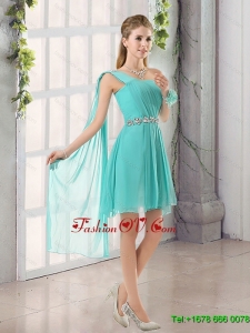 2015 One Shoulder A Line Beading and Ruching Short Dama Dress with Lace Up
