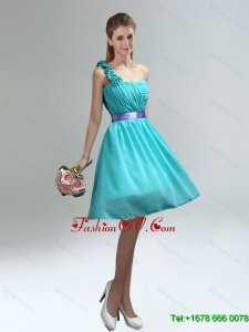 Luxurious One Shoulder Ruches Teal Dama Dresses with Belt
