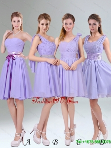 Pretty Lavender Princess Mini Length Dama Dress with Ruching