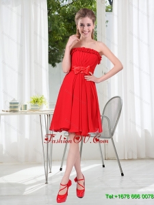 Pretty Ruching Strapless Bowknot Dama Dress in Red