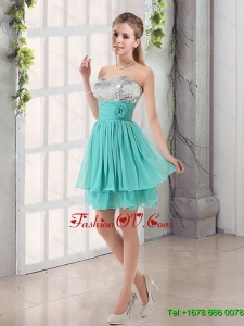 Pretty Sweetheart A Line Dama Dress with Sequins and Handle Made Flowers