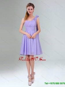 Top Seller Mini Length Lavender Dama Dress with Ruching and Handmade Flower