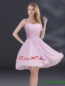 2015 A Line Sweetheart Dama Dress with Ruhing and Belt