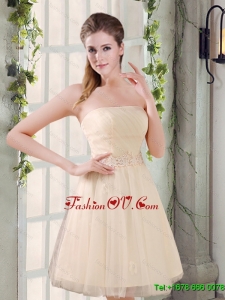 2015 Strapless Appliques New Dama Dress in Champagne