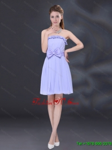 Luxurious Lavender A Line Strapless Dama Dress with Bowknot