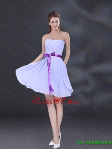 Luxurious Ruching and Belt Chiffon Dama Dress in Lavender