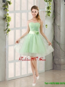 Elegant A Line Sweetheart Lace Up Dama Dress in Apple Green
