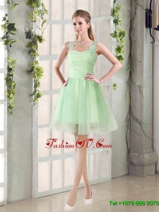 Elegant Ruching Organza A Line Straps Dama Dress with Lace Up