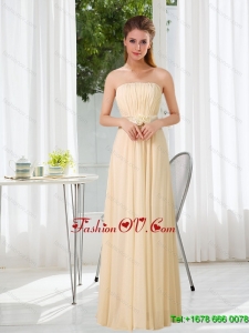 Beautiful Empire Strapless Ruching and Belt Dama Dress with Floor Length