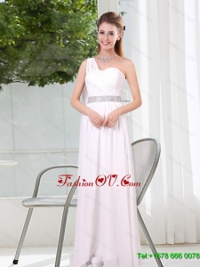 2015 One Shoulder Empire Ruching Sequins White Dama Dresses