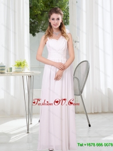 2015 White Empire Ruching Dama Dresses with Asymmetrical