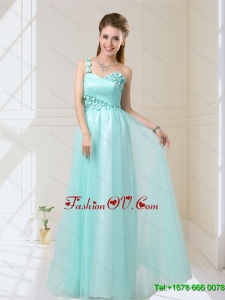 2015 One Shoulder Floor Length prom Dresses with Appliques