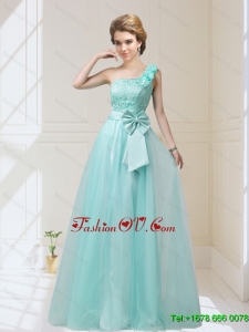 2015 One Shoulder prom Dresses with Hand Made Flowers and Bowknot