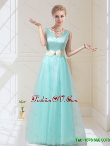 Delicate V Neck Floor Length prom Dresses with Bowknot for 2015