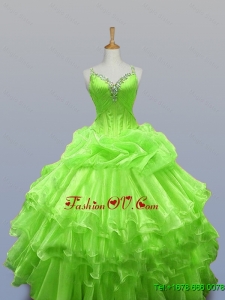 2015 Custom Made Straps Quinceanera Dresses with Ruffled Layers