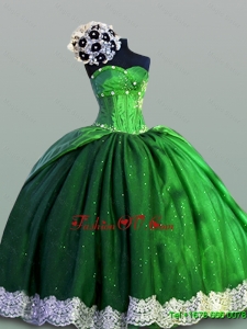 Custom Made Laced Sweetheart Green Quinceanera Dresses for 2015 Summer