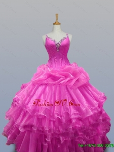 Custom Made Straps Quinceanera Dresses with Beading and Ruffled Layers for 2015