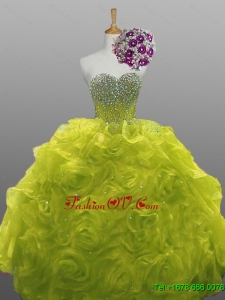 2015 Custom Made Beaded Quinceanera Dresses with Rolling Flowers