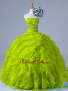 2015 Custom Made Strapless Quinceanera Dresses with Beading and Ruffles