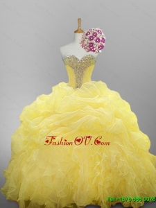 2015 Custom Made Sweetheart Beaded Quinceanera Dresses with Ruffled Layers