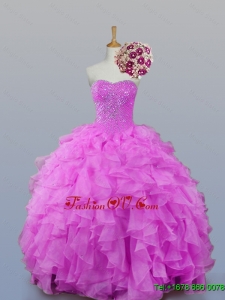 2015 Custom Made Sweetheart Beaded Quinceanera Dresses with Ruffles