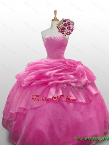 2015 Custom Made Sweetheart Rose Pink Quinceanera Dresses with Paillette