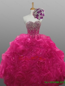 Beading and Rolling Flowers Sweetheart Custom Made Quinceanera Dresses for 2015