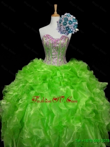 Custom Made Ball Gown Apple Green Quinceanera Dresses with Sequins and Ruffles