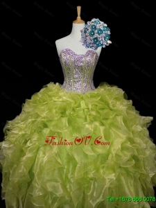 Custom Made Ball Gown Sweet 16 Dresses with Sequins and Ruffles in Yellow Green