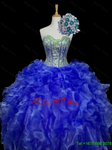 Custom Made Sweetheart Blue Quinceanera Dresses with Sequins and Ruffles for 2015