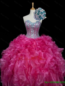 Custom Made Sweetheart Hot Pink Quinceanera Dresses with Sequins and Ruffles