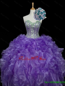 Custom Made Sweetheart Purple Quinceanera Dresses with Sequins and Ruffles for 2015