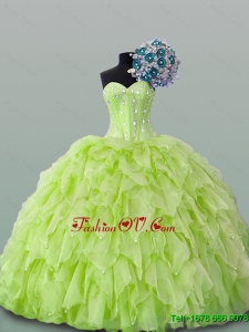 2015 Fashionable Sweetheart Beaded and Ruffles Custom Made Quinceanera Dresses