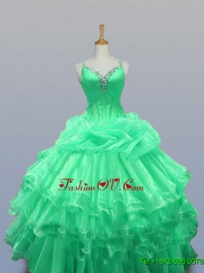 2015 Straps Real Sample Quinceanera Dresses with Beading and Ruffled Layers