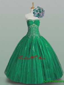 New Style 2015 Ball Gown Beaded Green Quinceanera Dresses with Appliques